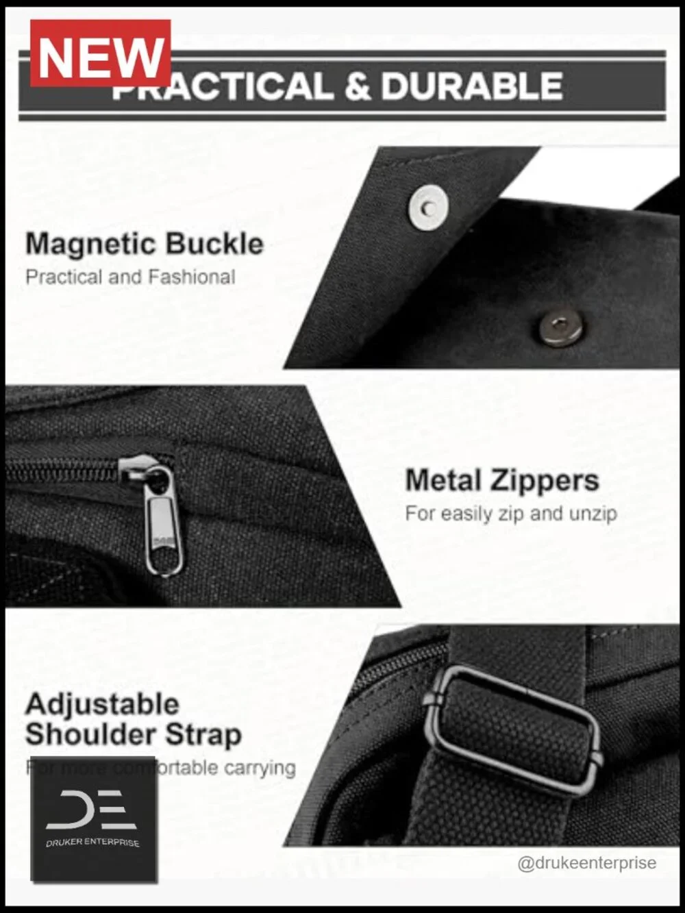 Canvas Messenger Crossbody Bag for Men with Multiple Pockets